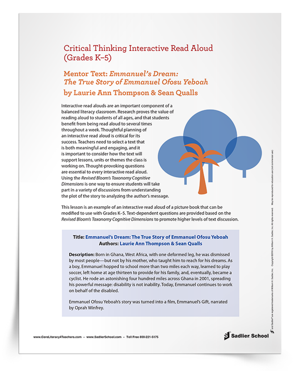 interactive read aloud lesson plan template interactive read aloud template emmanuel 39 s dream the interactive read aloud lesson plan template interactive read aloud template emmanuel 39 s dream the