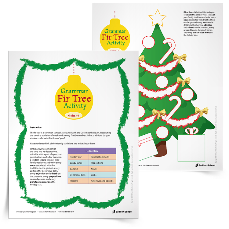 Simple Fir Tree Activity Winter Holiday Worksheets PDF for Vocabulary and Writing