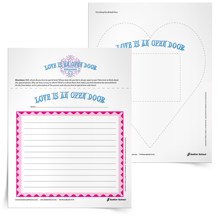 Printable Valentine Worksheets for Elementary Students – Love Is An Open Door Writing Activity 