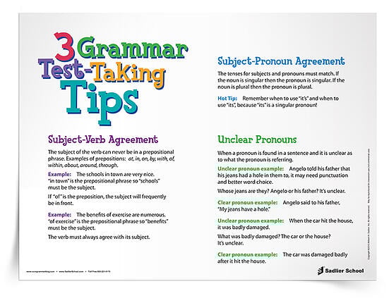 Make sure your students’ grammar skills are in tip-top shape with the 3 Grammar Test-Taking Tips Reference Sheet.