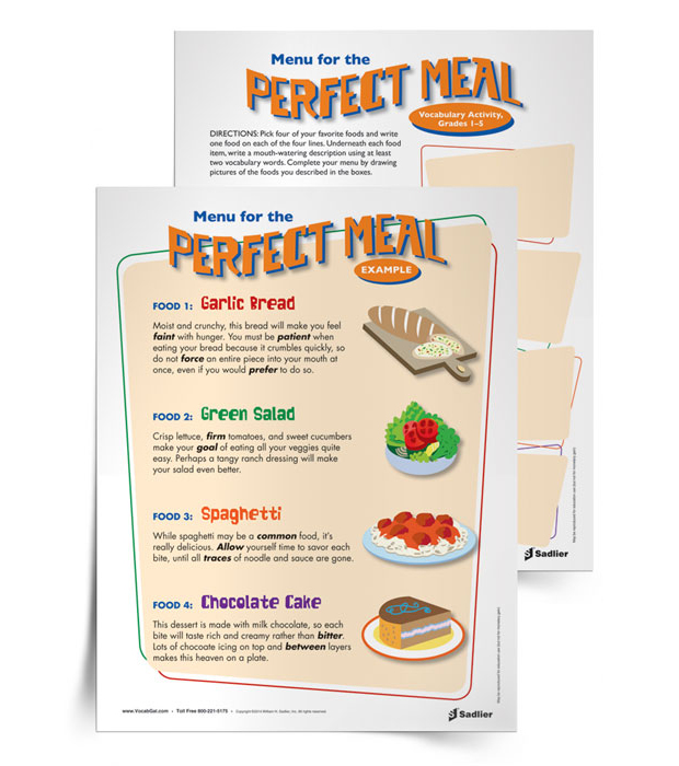 Describing Your Perfect Meal Vocabulary Activity (Grades 112)
