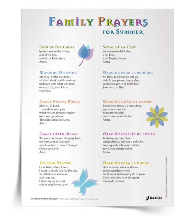Family Prayers for Summer Handout