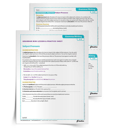 When writing, clarity is key. It is important for students to understand how the proper use of a pronoun will clarify to readers what noun the writer is talking about. Use the Subject Pronouns Mini Lesson & Practice Sheet, to review subject pronouns, pronoun antecedents, and present-tense verbs!