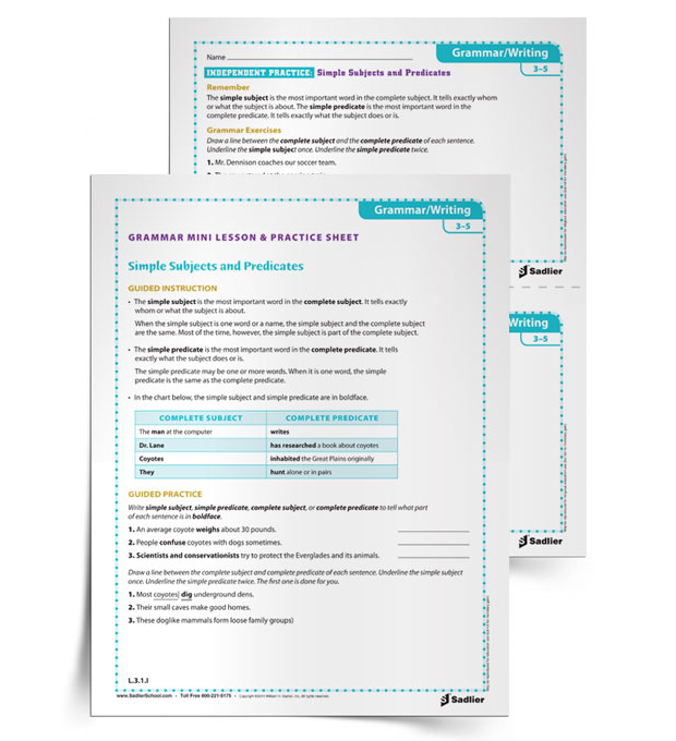 Simple subjects and simple predicates are the “must –haves” in sentence structure. These two words are the foundation in which grammar and writing are further built on. Use the Simple Subjects and Predicates Grammar Mini Lesson & Practice Sheet, to teach students about these important aspects of writing!