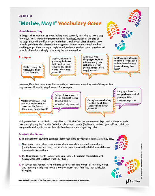 So today, I'm highlighting this simple classroom vocabulary game and sharing the new "Mother, May I?" Vocabulary Game printable!