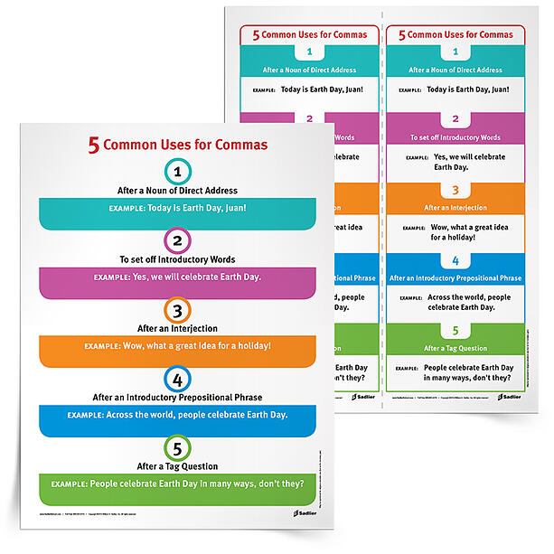 5 Common Uses For Commas Anchor Chart