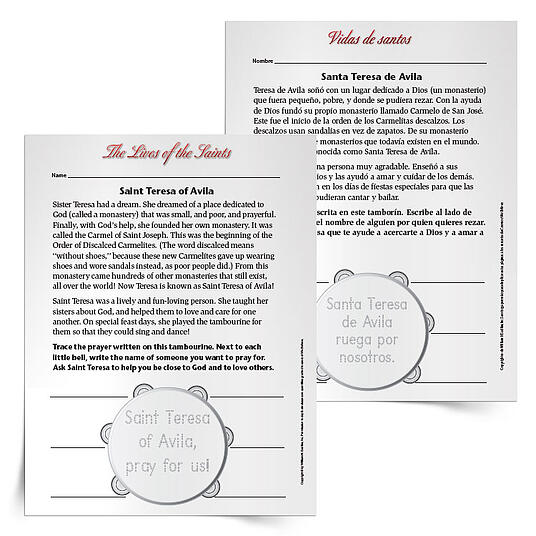 Celebrate the Feast Day of St Teresa of Avila with a printable resource for the primary students in your religious education classroom. In this Saint Teresa of AvilaPrimary Activity, children will reflect on Teresa's work to establish monasteries and then choose six people they can pray for.