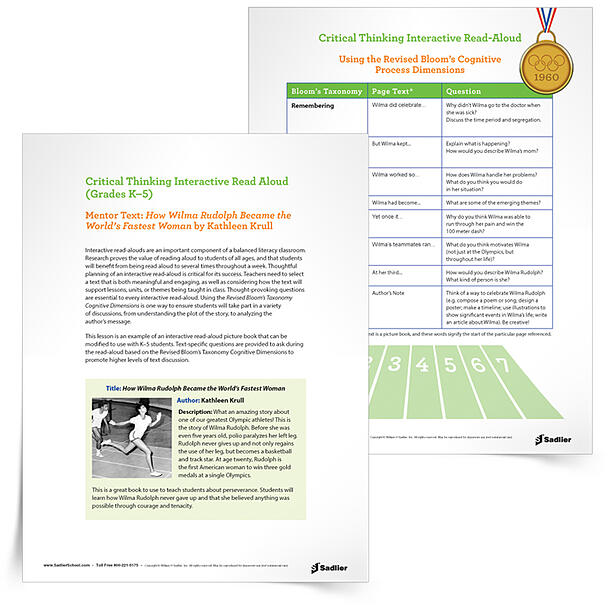 This Critical Thinking Interactive Read Aloud of How Wilma Rudolph Became the World’s Fastest Woman by Kathleen Krull provides the thought-provoking questions essential to every interactive read aloud. Your students will soon be in deep discussions, ranging from plot analysis to author’s message exploration.  