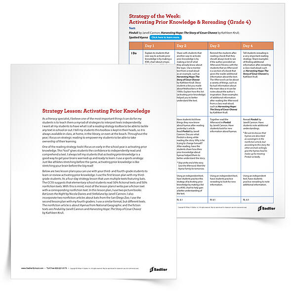 Activating prior knowledge gives students the confidence to independently read and comprehend a text. Download two lesson plans you can use with your third- and fourth-grade students to learn or review the strategy of activating prior knowledge.