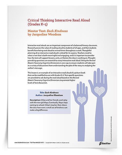 This Critical Thinking Interactive Read Aloud of Each Kindness by Jacqueline Woodson provides the thought-provoking questions essential to every interactive read aloud. Your students will soon be in deep discussions, ranging from plot analysis to author’s message exploration.  