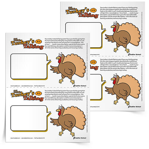 Your students’ task with The Turkey’s Talking activity is to make Mr. Turkey use as many vocabulary words as possible to describe the other dishes in the Thanksgiving feast. 