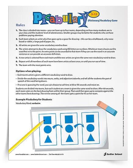 Another excellent game to play over the summer is Picabulary, in which learners draw their vocabulary words. This makes for a silly, fun pastime for a rainy day or hot afternoon that does not require any prep work other than writing out the vocabulary words on flashcards.