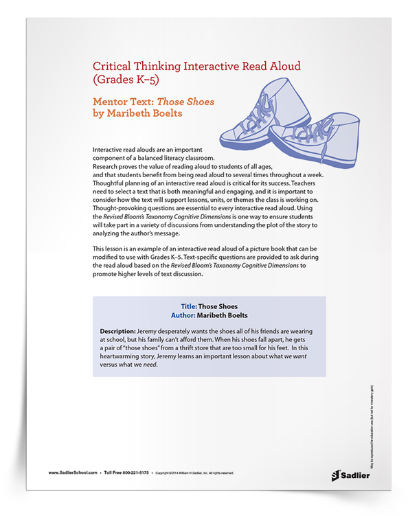 Interactive Read Aloud Lesson Templates - Those Shoes