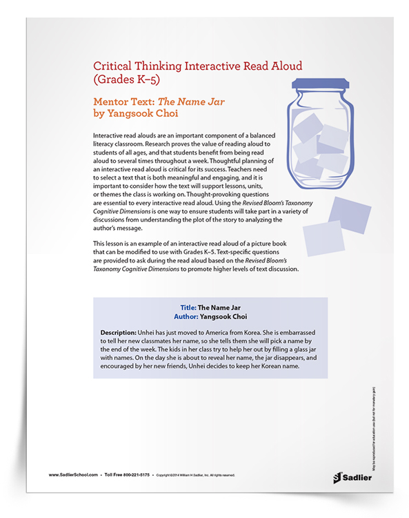 Interactive Read Aloud of The Name Jar by Yangsook Choi