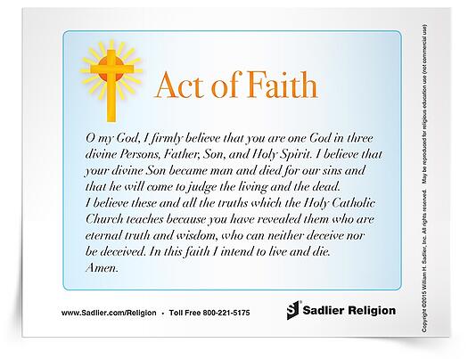 Download an Act of Faith prayer card in English or Spanish to use at home or in your classroom. 