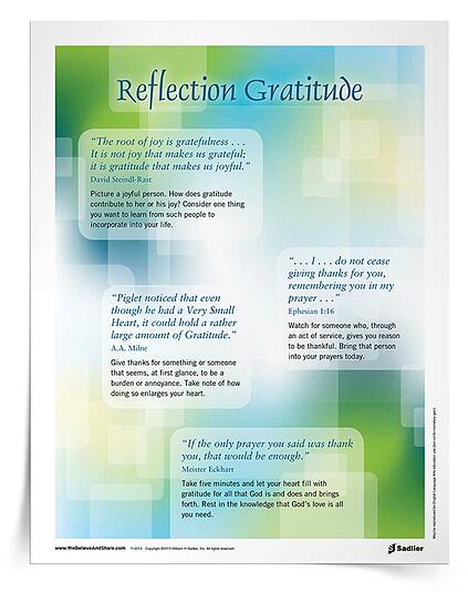 Download a Reflection on Gratitude Handout, and use it in your parish or home as a way to celebrate Thanksgiving and to cultivate a grateful heart!