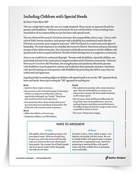 Download a helpful catechist development article offering suggestions and strategies for teaching Religion to children with special needs, both for parents at home and for catechists in the classroom. The article is available in English and Spanish.