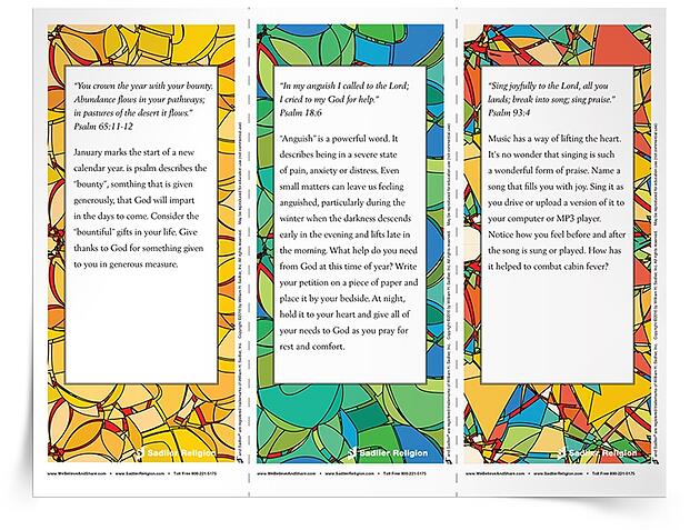 Download January Psalm Reflections and place them near your daily calendar or on the family table. Use them for individual reflection or for religious education classroom, parish, or family discussion.