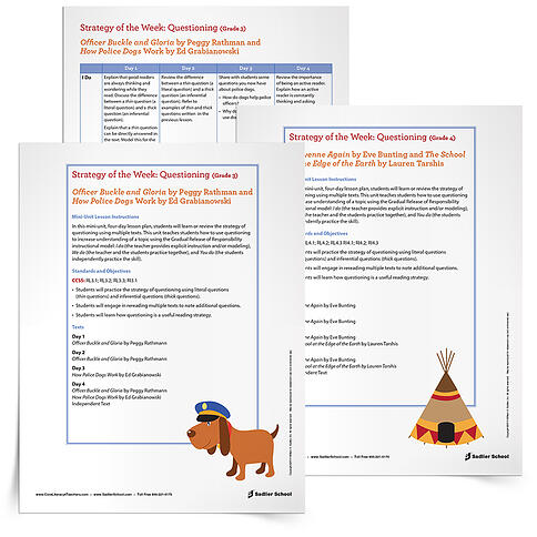Free Printable Reading Comprehension Worksheets- Questioning in Reading Strategy Lesson