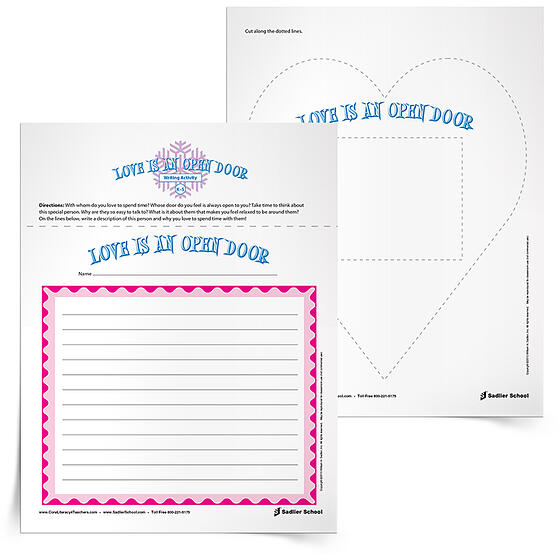 Printable Valentine Worksheets for Elementary Students – Love Is An Open Door Writing Activity 