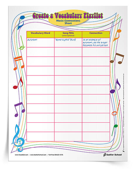 With this summer worksheet, students will make mnemonic connections to words and definitions by simply linking a vocabulary word to a favorite relevant song. The downloadable vocabulary playlist is an easy way to engage students in thinking critically about tough words.