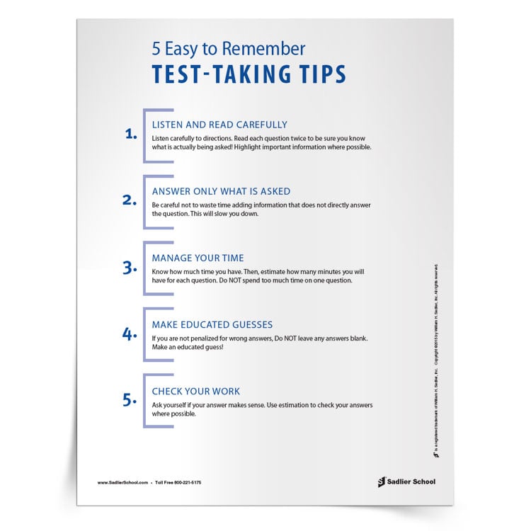 5 Strategies for Answering Math Test Questions Tip Sheet
