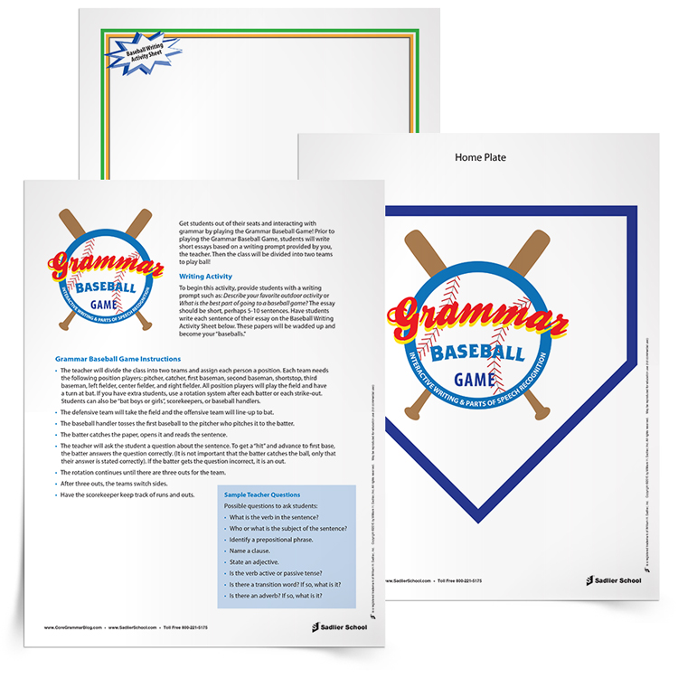 Baseball Parts of Speech Grammar Game, Grades 212