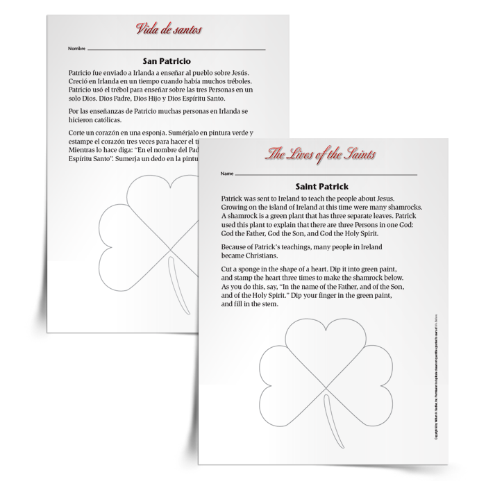 Download a printable Saint Patrick primary activity, in English or Spanish, to share with your students on March 17.