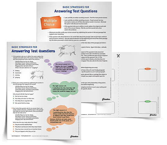 The Basic Strategies for Answering Test Questions tip sheet and handout is the tool for students who are just learning how to tackle the different types of test questions. From multiple-choice to short answer and essay, these strategies will take students all the way through any standardized test. Particularly helpful are the specific tips for multiple choice, like thinking about theme as “idea + attitude” and focusing on the structure of a reading passage to help find the main idea.07-VG-Test-Strategies