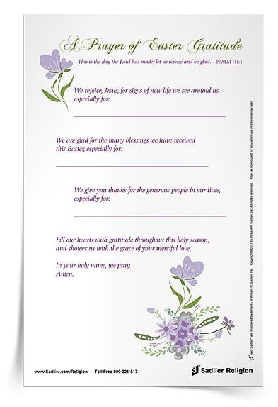 Easter Season Printables for Catholic Families - A Prayer of Easter Gratitude 