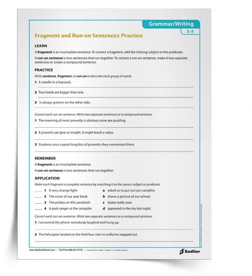 Fragments & Run-On Relief Grammar & Writing Activity