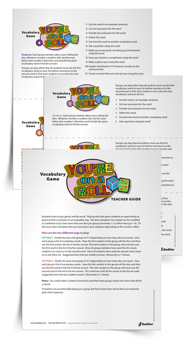  My You’re on a Roll Dice Game is another fun example of vocabulary games for high school students. In fact, as the days get warmer and the attention spans get shorter, you could have students play both You’re On a Roll and Vocab-Zee in groups.