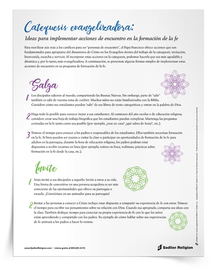 Hoja de sugerencias Catequesis evangelizadora: Consejos para implementar acciones de encuentro en la formación de la fe 