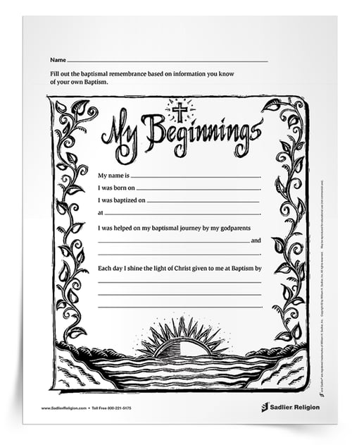 catholic baptism symbols worksheet