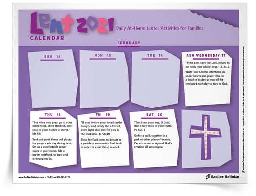 Lenten 2021 Calendar - Daily activities for Lent 2021