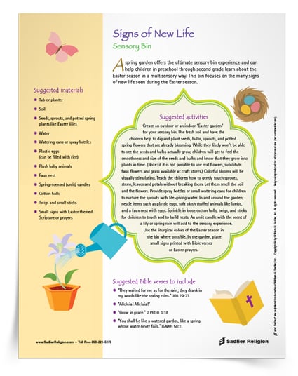 download instructions and inspiration for a Signs of New Life Easter Themed Sensory Bin.
