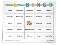 <em>Virtues & Values</em> Bingo Game