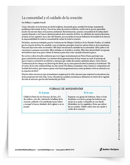 Recursos imprimibles “Cuidado de la creación de Dios” para católicos - Artículo para el cuidado comunitario de la creación