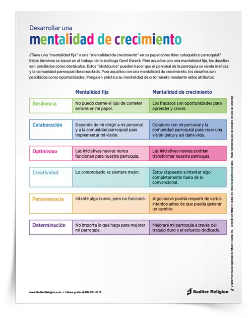 Descargue la Hoja de sugerencias Mentalidad de crecimiento para líderes parroquiales