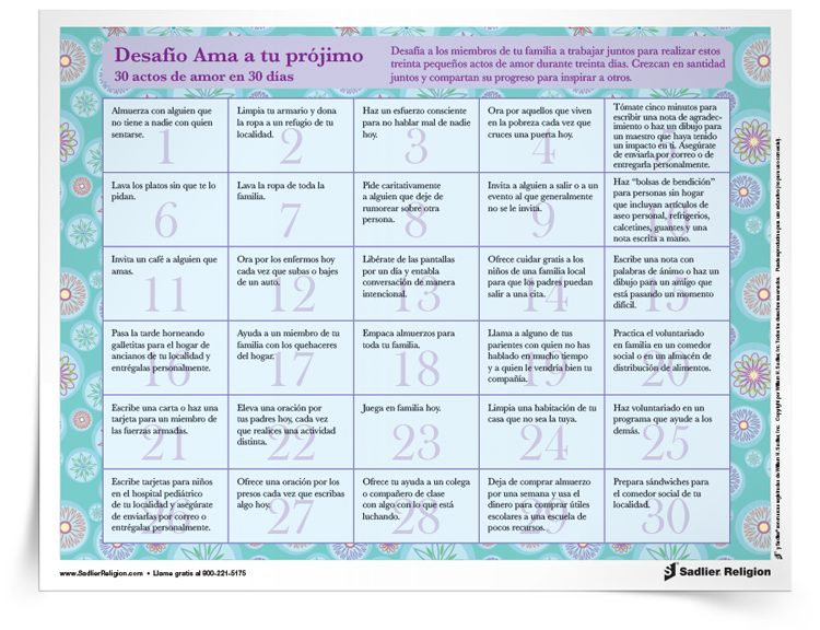 Toda la familia puede participar en el Desafío Ama a tu prójimo para crecer en santidad como los santos. 