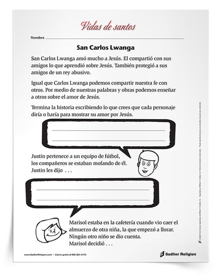 El 3 de junio, la Iglesia celebra la Festividad de San Carlos Lwanga.  Descargue una actividad imprimible para compartir con niños católicos en el fiesta de San Carlos Lwanga