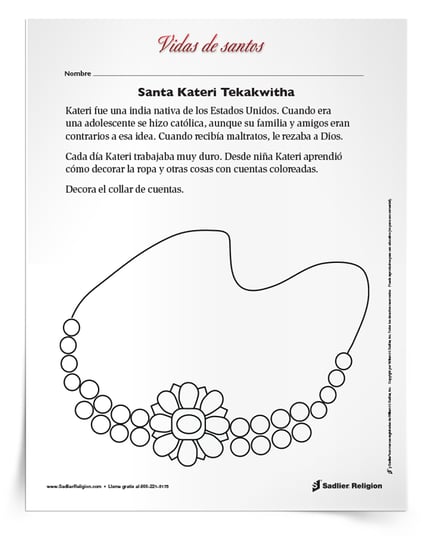 Actividades imprimibles para celebrar los días festivos de los santos en julio -Santa Kateri Tekakwitha
