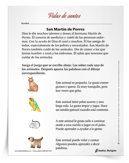 Descargue una actividad para celebrar el dia festivo de san Martin de Porres