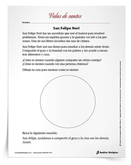 Descargue una actividad principal en inglés o en español para celebrar el Día de San Felipe Neri.