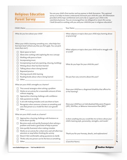 Inclusion in Catholic Faith Formation - Religious Education Parent Survey