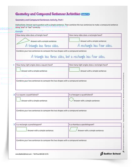 Creating an ELA Math Activity Using Compound Sentences - Free Printable Geometry and Compound Sentences Activities