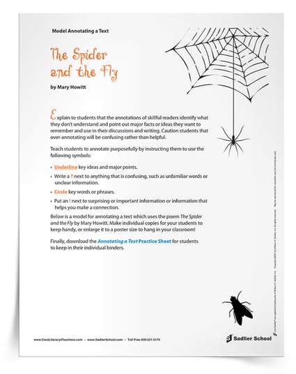 Download my Model for Annotating a Text which uses the poem The Spider and the Fly by Mary Howitt.