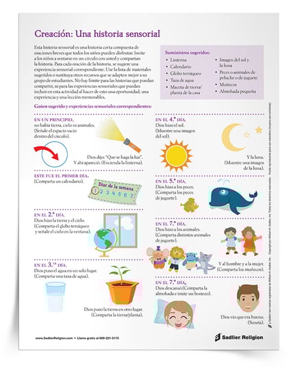 Invite a los niños en su clase de educación religiosa a que se sienten en círculo con usted y compartan la Actividad Creación: Una historia sensorial. 