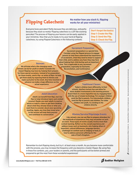 What are you waiting for? Now that you have learned about my 3-step flipping catechesis process, why not give it a try? Download a guide for using flipped catechesis in various contexts, such as for traditional classes, sacrament preparation, retreats, adult education, and more!