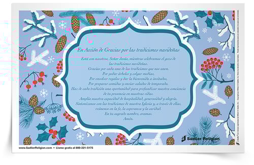 Descargue la Estampa de oración En Acción de Gracias por las tradiciones católicas navideñas. Mientras reza, invite a Dios en cada tradición navideña, reflexione sobre la belleza de la tradición durante la temporada navideña. 